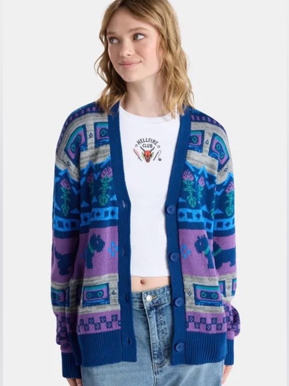 No Boundaries Women's L(12/14) Slouchy Knit Cardigan Sweater Blue/Purple